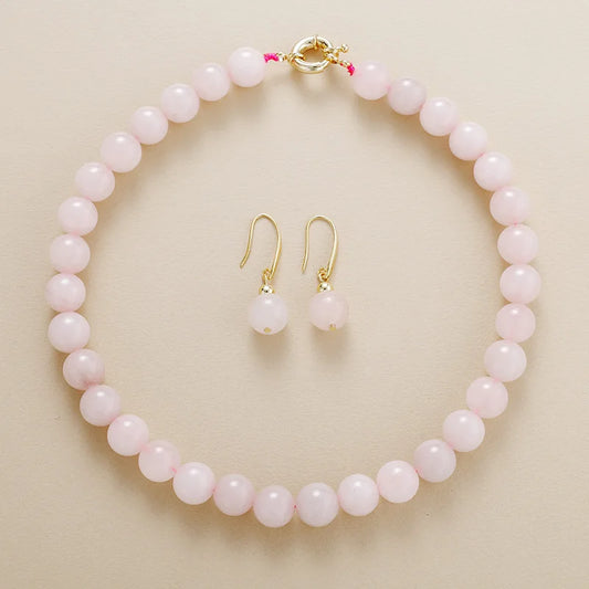 Ensemble Collier et Boucles d'Oreilles Quartz Rose