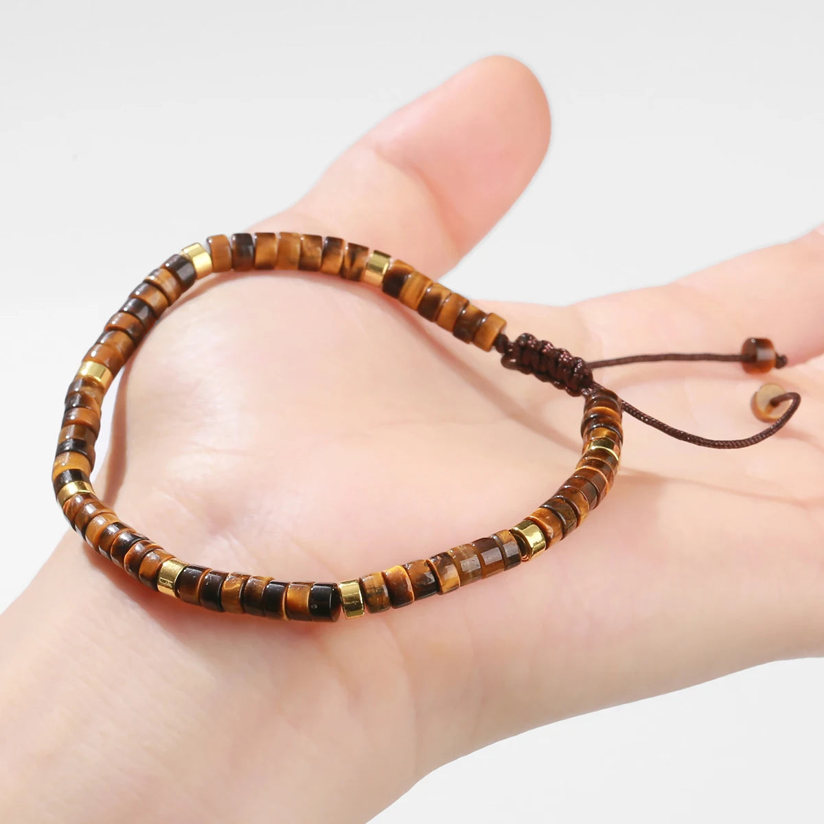 Bracelet Ajustable en Œil de Tigre Jaune
