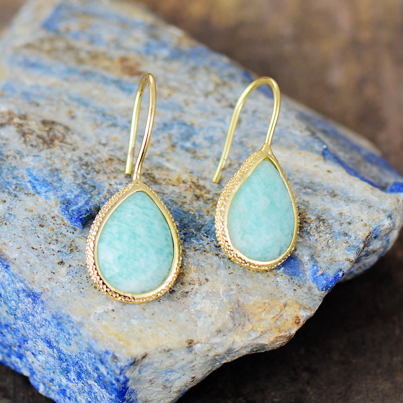 Boucles d'oreilles goutte dorée en pierre d'Amazonite