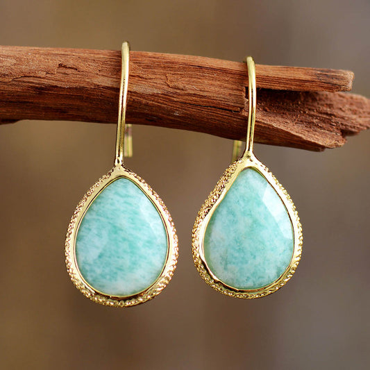 Boucles d'oreilles goutte dorée en pierre d'Amazonite