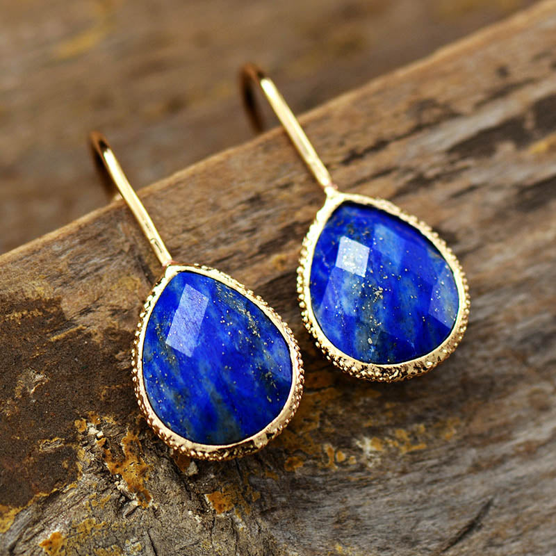 Boucles d'oreilles goutte dorée en pierre de Lapis Lazuli