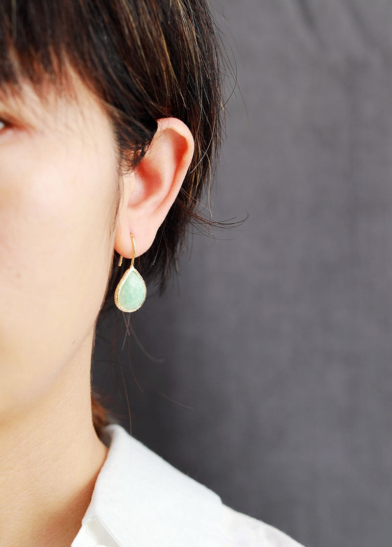 Boucles d'oreilles goutte dorée en pierre d'Amazonite
