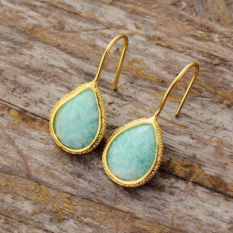 Boucles d'oreilles goutte dorée en pierre d'Amazonite