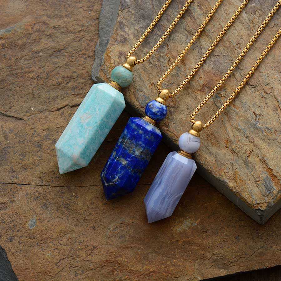 Pendentif en pierre d'Amazonite - Diffuseur de parfum ou huile essentielle.