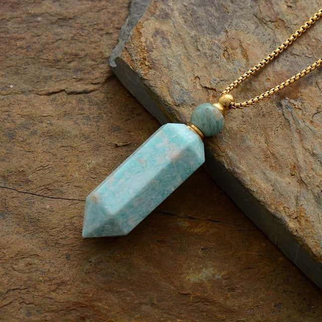 Pendentif en pierre d'Amazonite - Diffuseur de parfum ou huile essentielle.