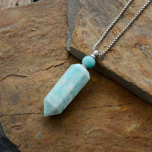 Pendentif en pierre d'Amazonite - Diffuseur de parfum ou huile essentielle.