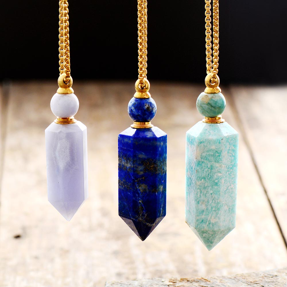 Pendentif en pierre d'Amazonite - Diffuseur de parfum ou huile essentielle.