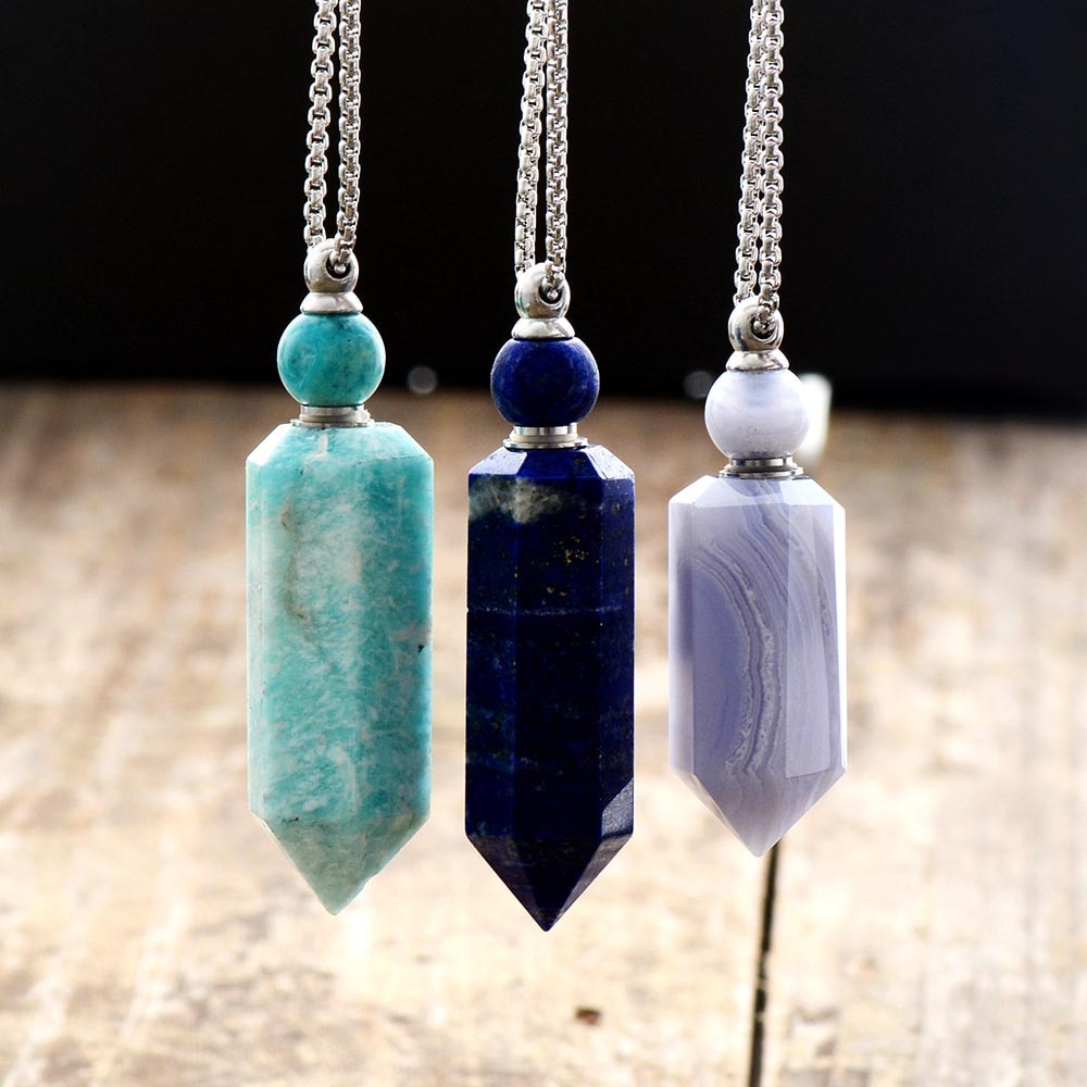 Pendentif en pierre de Lapis Lazuli - Diffuseur de parfum ou huile essentielle.