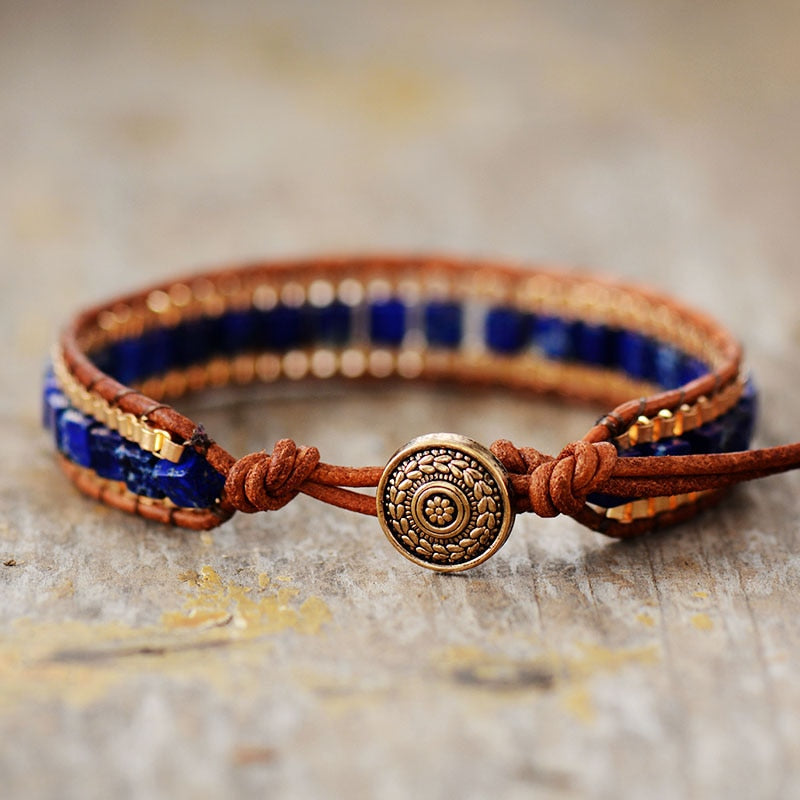 Bracelet bohème en pierres naturelles de Jaspe Bleu
