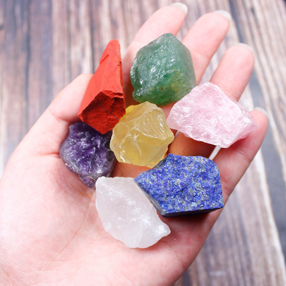 Ensemble de pierres naturelles brutes non polies 7 chakras
