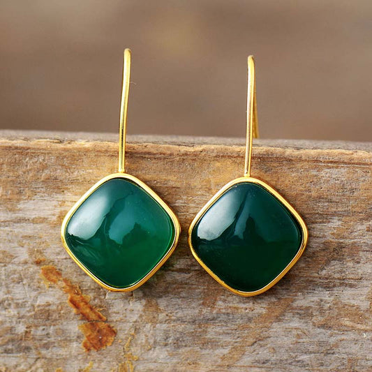Boucles d'oreilles dorées pierre d'Agate verte