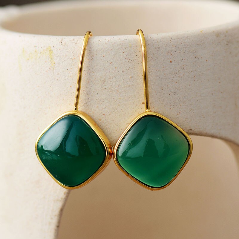Boucles d'oreilles dorées pierre d'Agate verte
