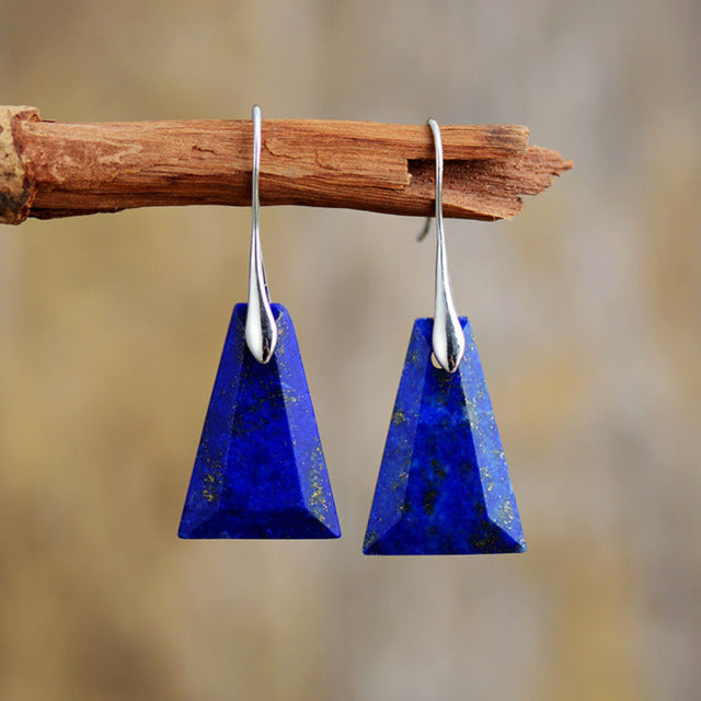 Boucles d'oreilles géométriques en Pierre de Lapis Lazuli