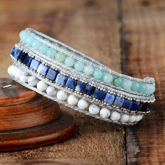 Bracelet Multicouches en Amazonite, Sodalite et Howlite