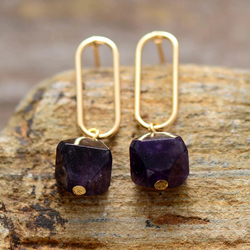 Boucles d’Oreilles Améthyste Géométrique