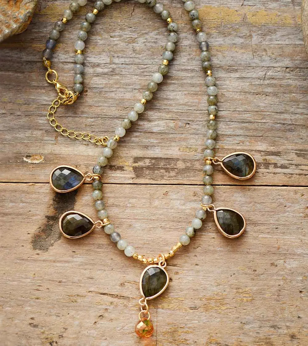 Collier Bohème en Labradorite et Cornaline