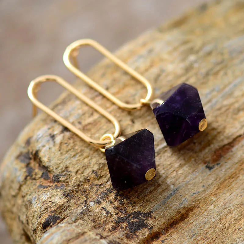 Boucles d’Oreilles Améthyste Géométrique