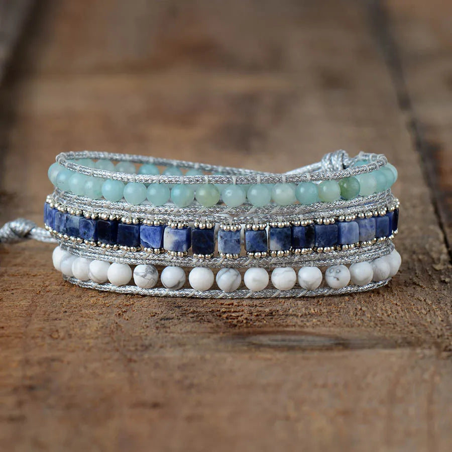 Bracelet Multicouches en Amazonite, Sodalite et Howlite