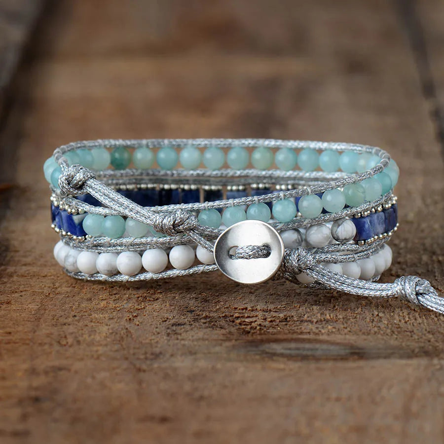 Bracelet Multicouches en Amazonite, Sodalite et Howlite