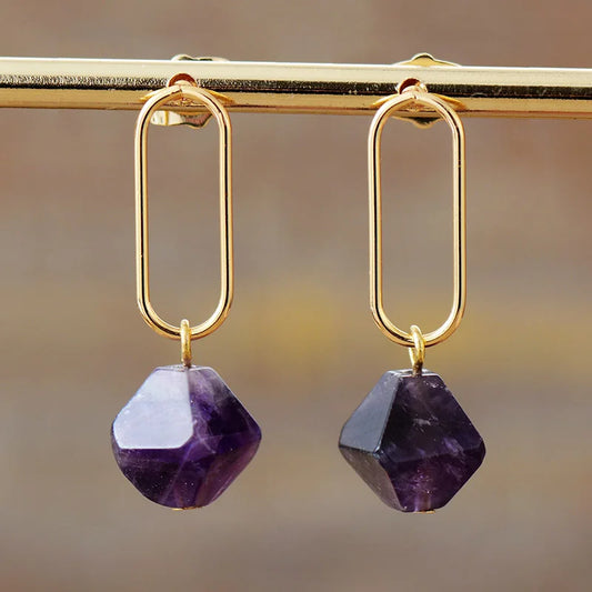 Boucles d’Oreilles Améthyste Géométrique