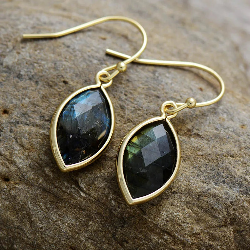 Boucles d'Oreilles Labradorite Marquise Minimalistes