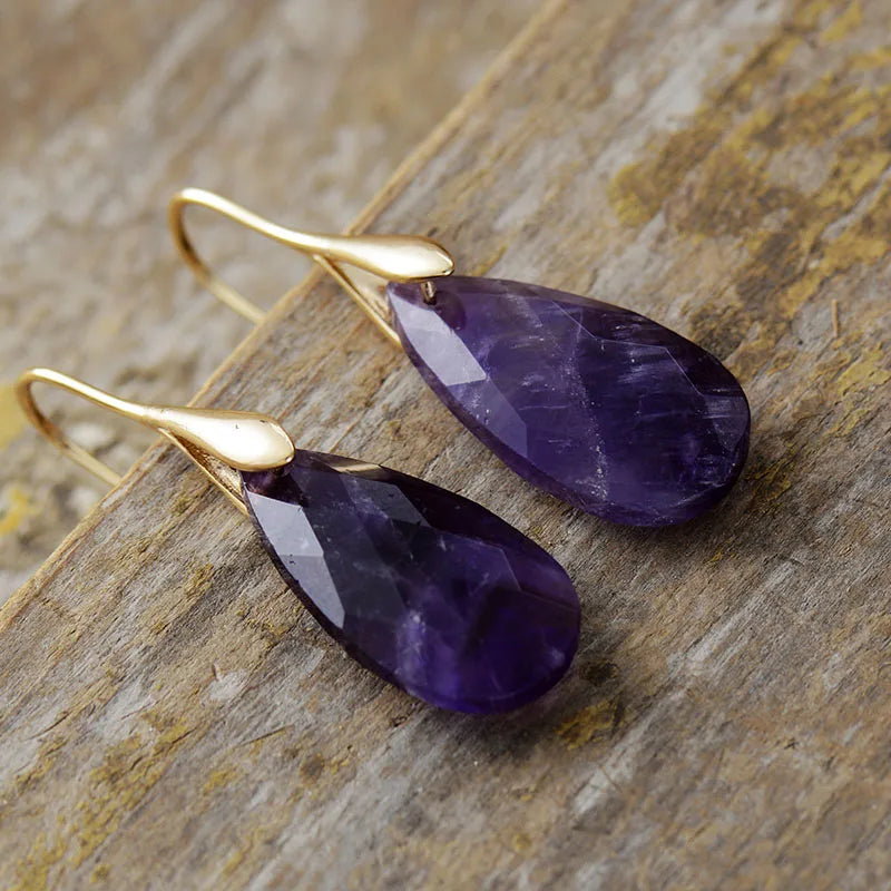 Boucles d’oreilles Bohèmes Goutte d’Améthyste