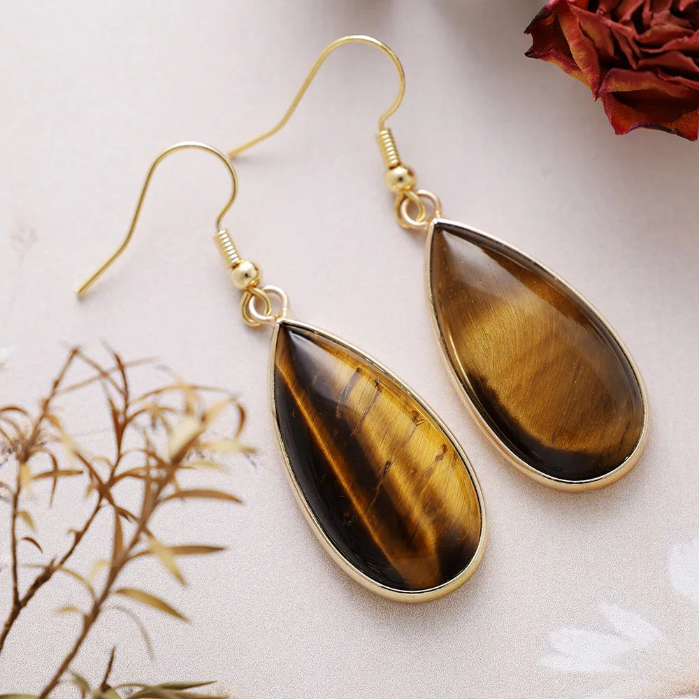 Boucles d’oreilles goutte Œil de Tigre minimaliste