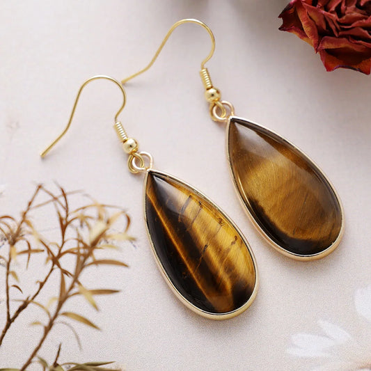 Boucles d’oreilles goutte Œil de Tigre minimaliste