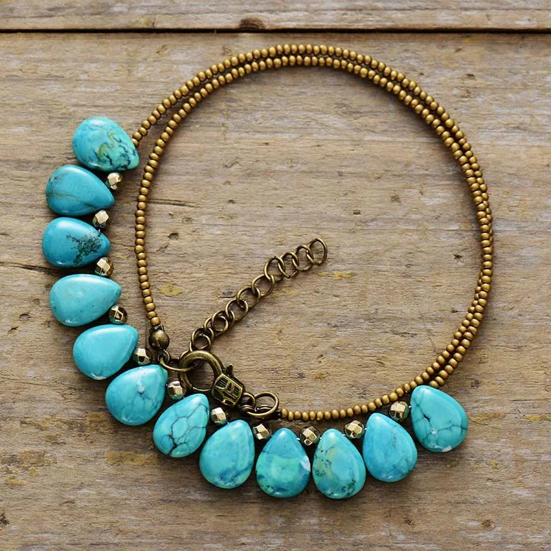 Collier Bohème en Turquoise Gouttes