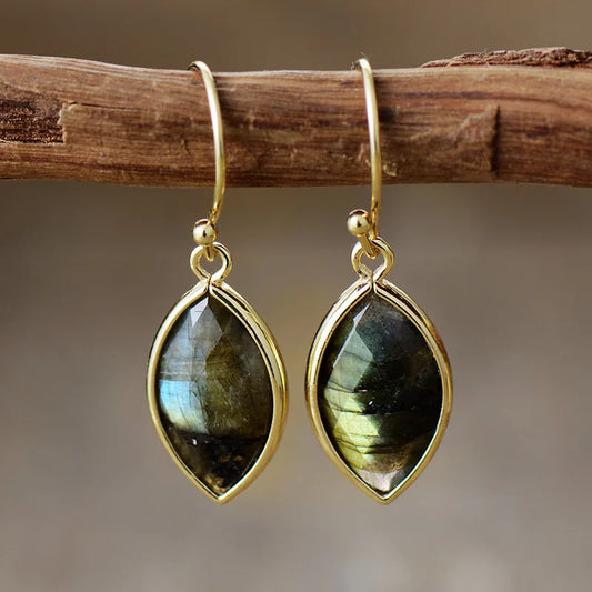 Boucles d'Oreilles Labradorite Marquise Minimalistes