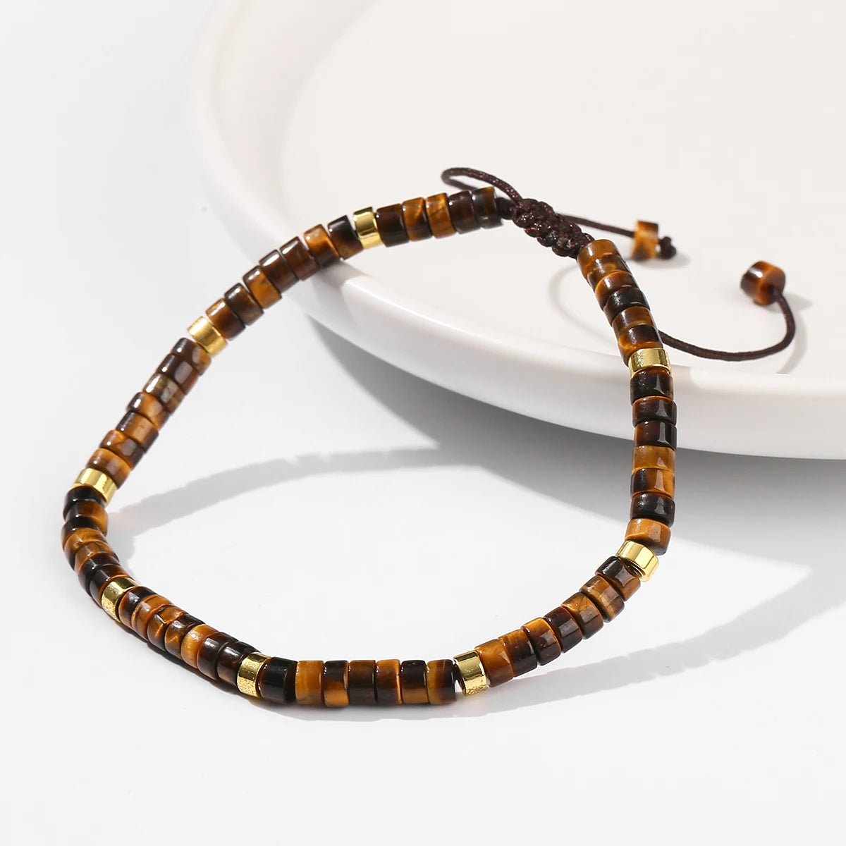 Bracelet Ajustable en Œil de Tigre Jaune
