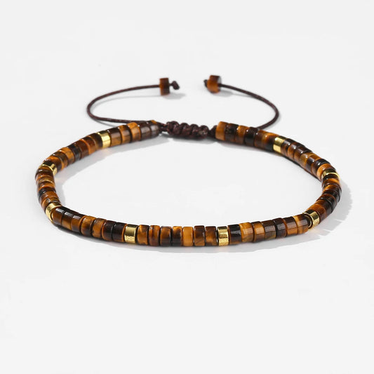 Bracelet Ajustable en Œil de Tigre Jaune