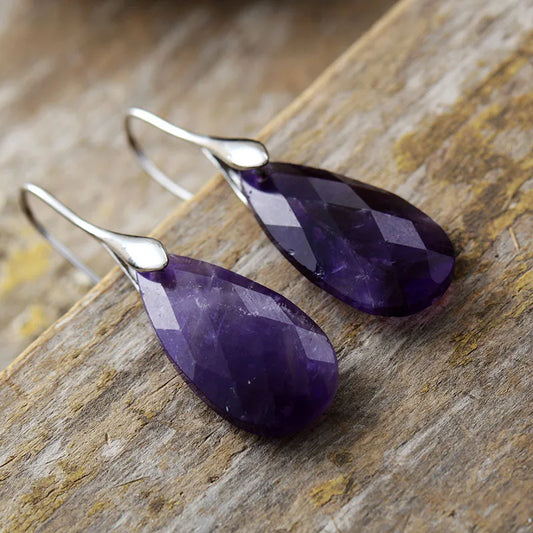 Boucles d’oreilles Bohèmes Goutte d’Améthyste