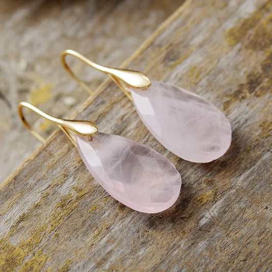Boucles d’oreilles Pendantes Quartz Rose Minimalistes