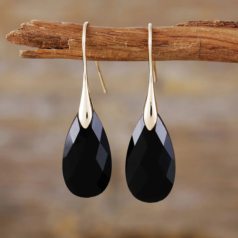 Boucles d’oreilles pendantes élégantes en Onyx noir