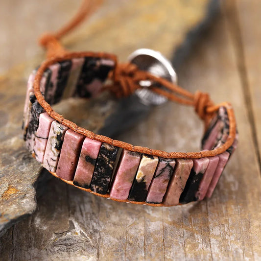 Bracelet Bohème Wrap en Rhodonite