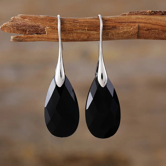 Boucles d’oreilles pendantes élégantes en Onyx noir