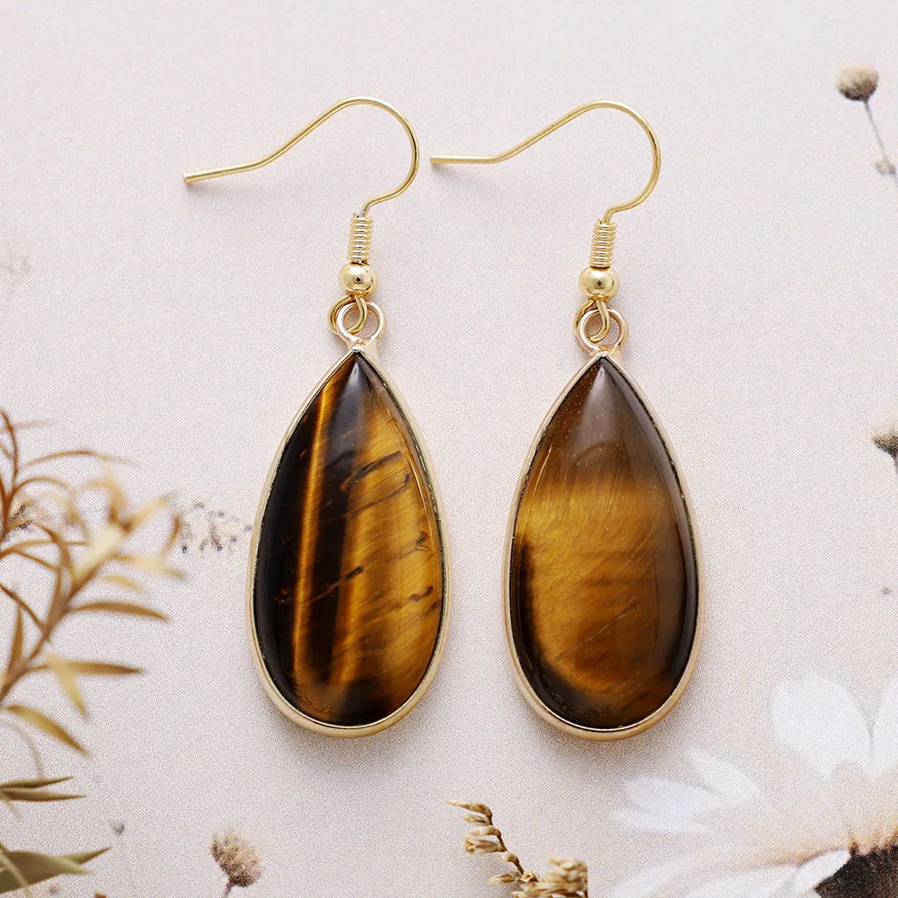 Boucles d’oreilles goutte Œil de Tigre minimaliste
