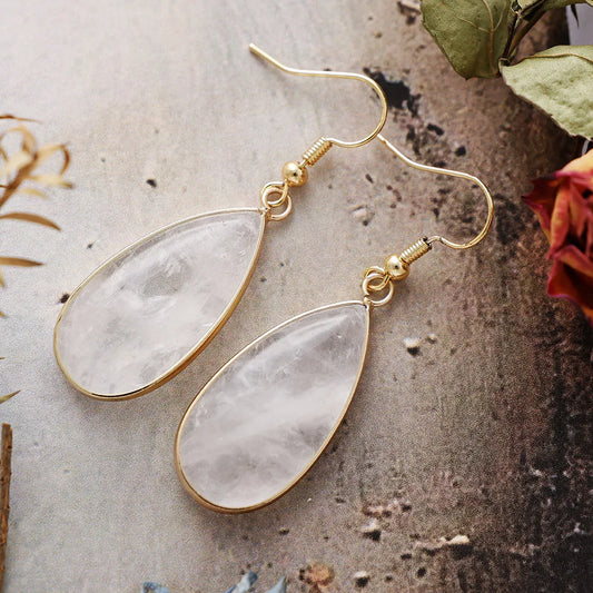 Boucles d’oreilles Goutte Quartz Clair Minimalistes
