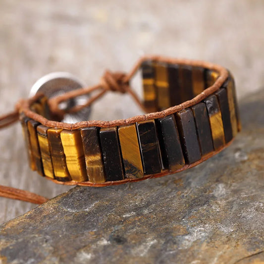 Bracelet Wrap Bohème en Œil de Tigre