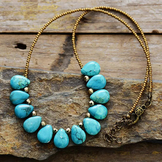 Collier Bohème en Turquoise Gouttes