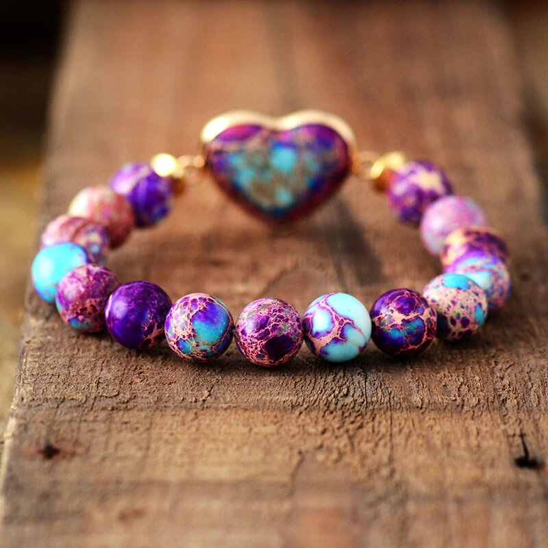 Bracelet Coeur en pierre de Jaspe Impérial Violet