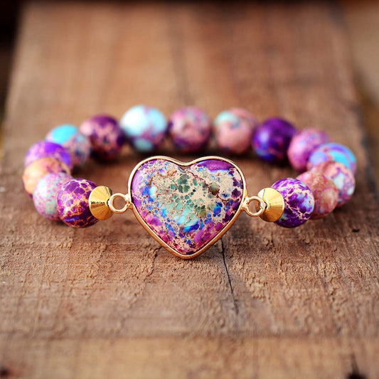 Bracelet Coeur en pierre de Jaspe Impérial Violet