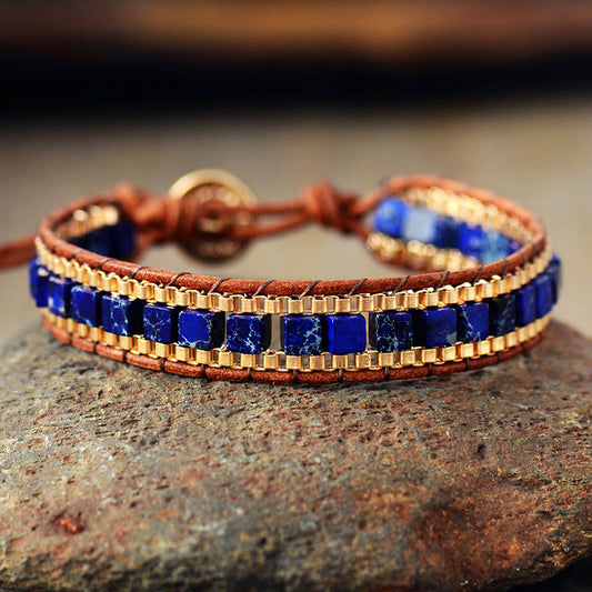 Bracelet bohème en pierres naturelles de Jaspe Bleu